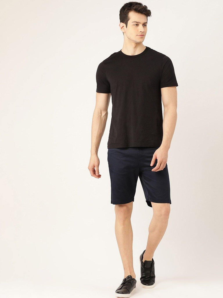 Men Navy Blue Solid Regular Fit Pure Cotton Chino Shorts-Men's Shorts-StyleQuotient