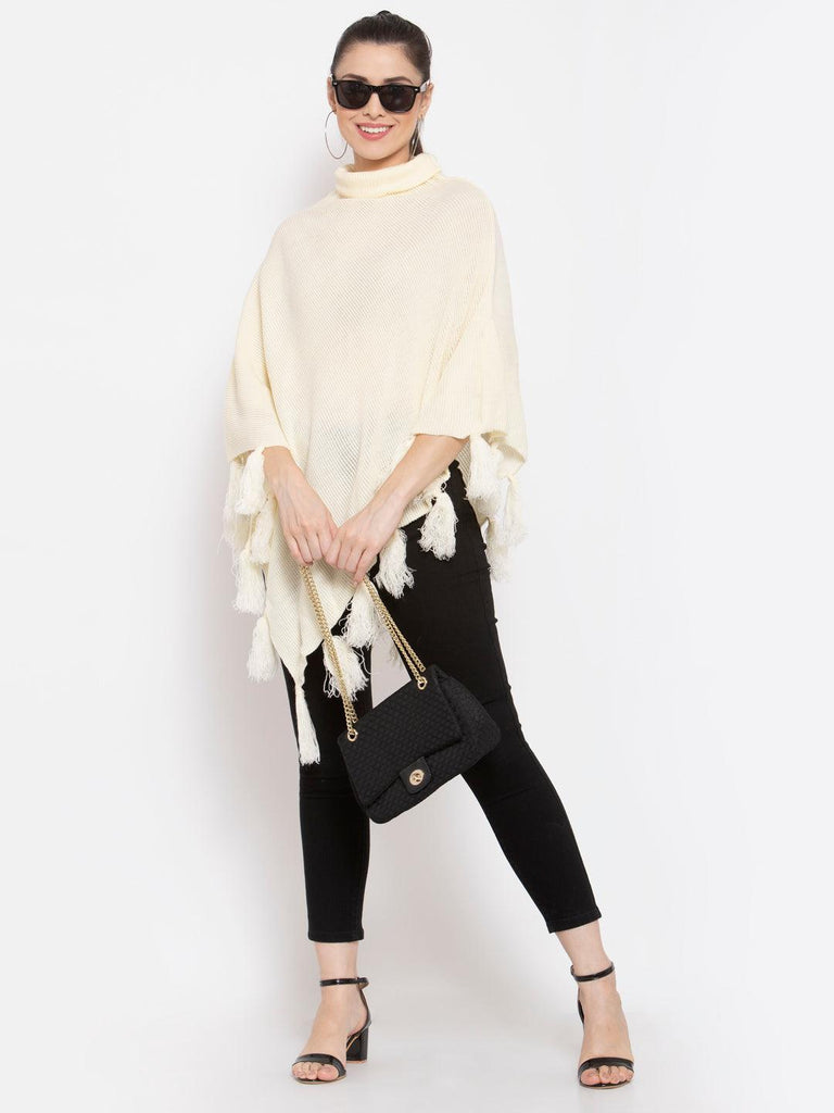 Women Poncho with Fringed Detail-Sweaters-StyleQuotient