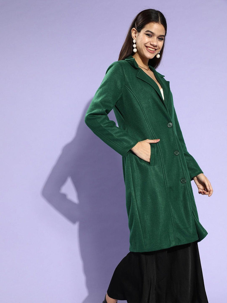 Style Quotient Women Green Solid Trench Coat-Jackets-StyleQuotient