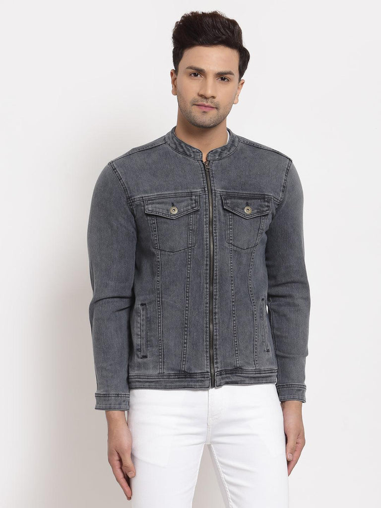 Style Quotient Men Grey Washed Crop Denim Jacket-Men's Jackets-StyleQuotient