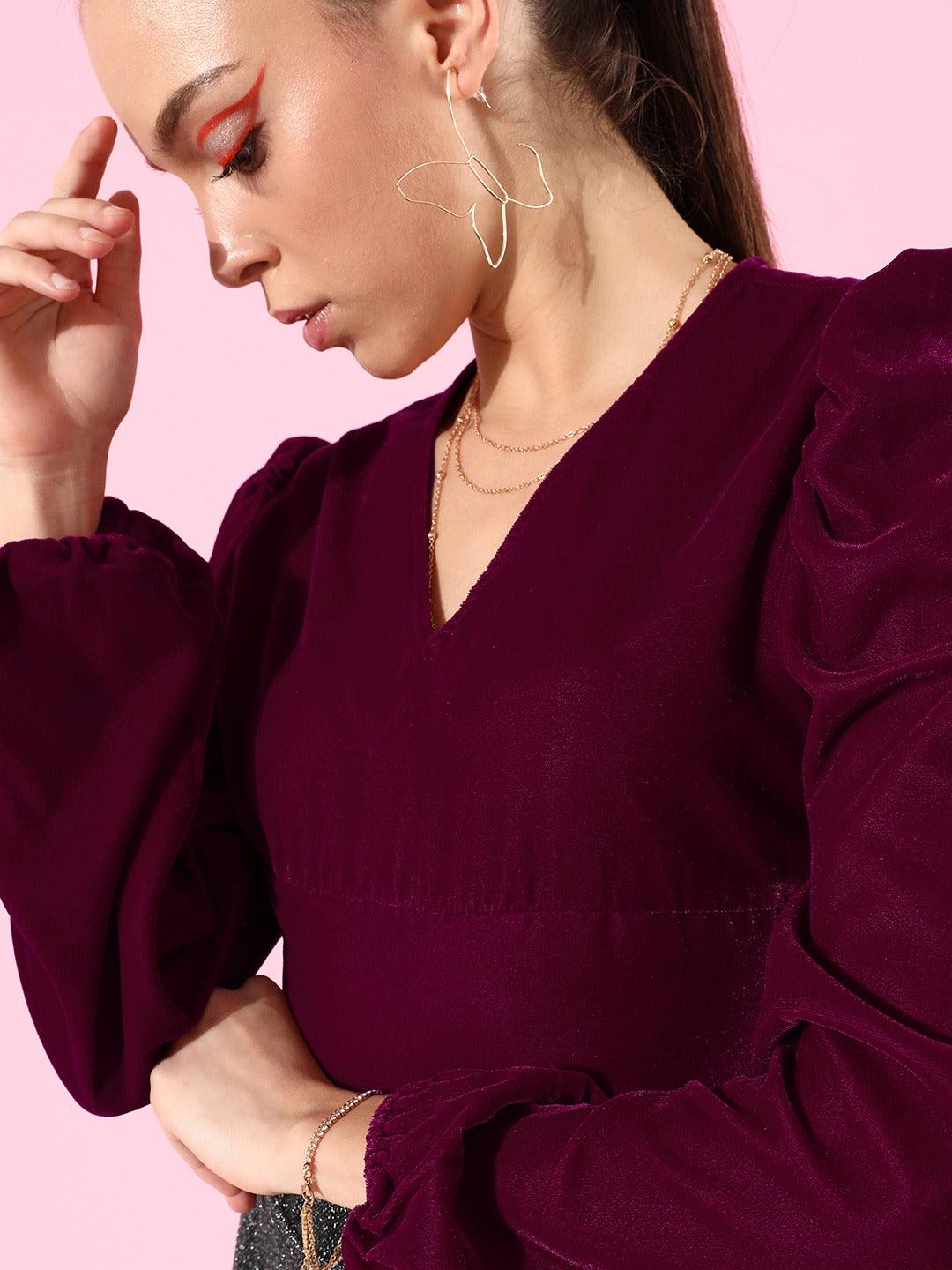 Style Quotient Women Maroon Solid Tops-Tops-StyleQuotient