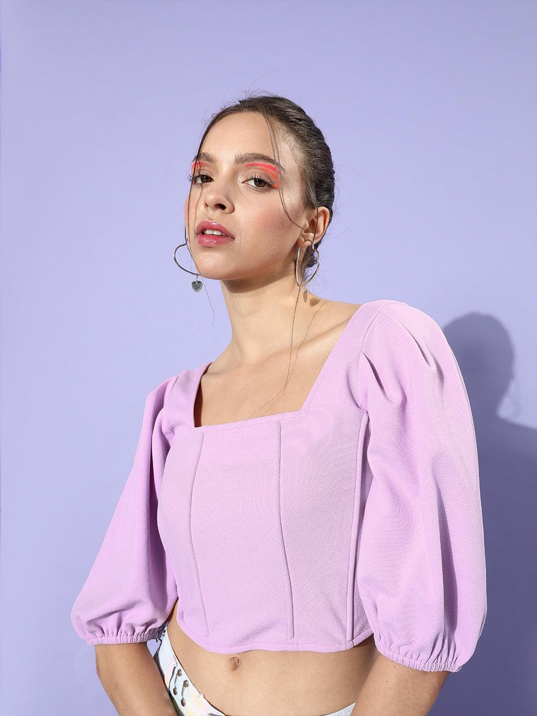 Style Quotient Women Elegant Lavender Solid Corset Top-Tops-StyleQuotient