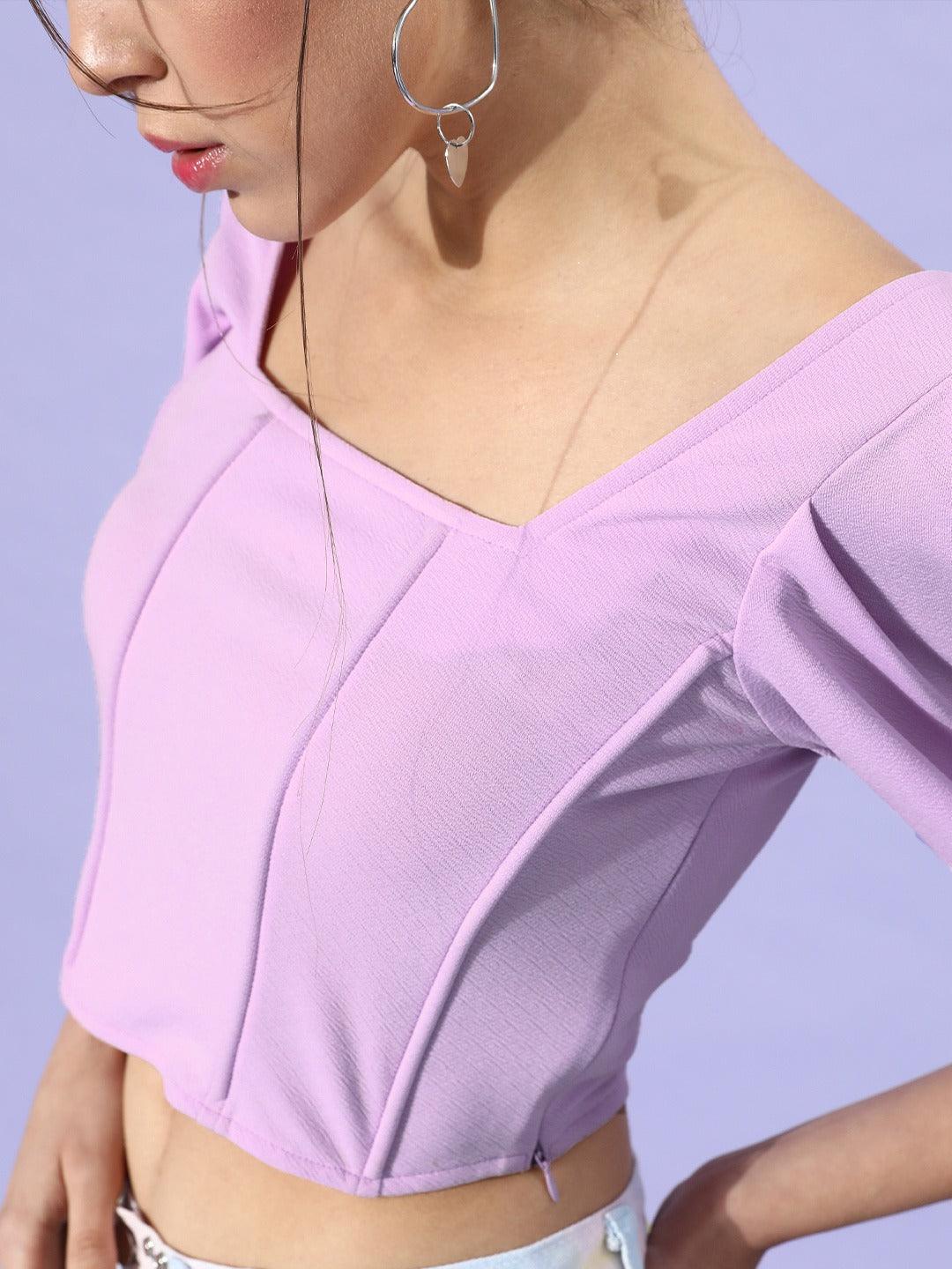 Style Quotient Women Elegant Lavender Solid Corset Top-Tops-StyleQuotient