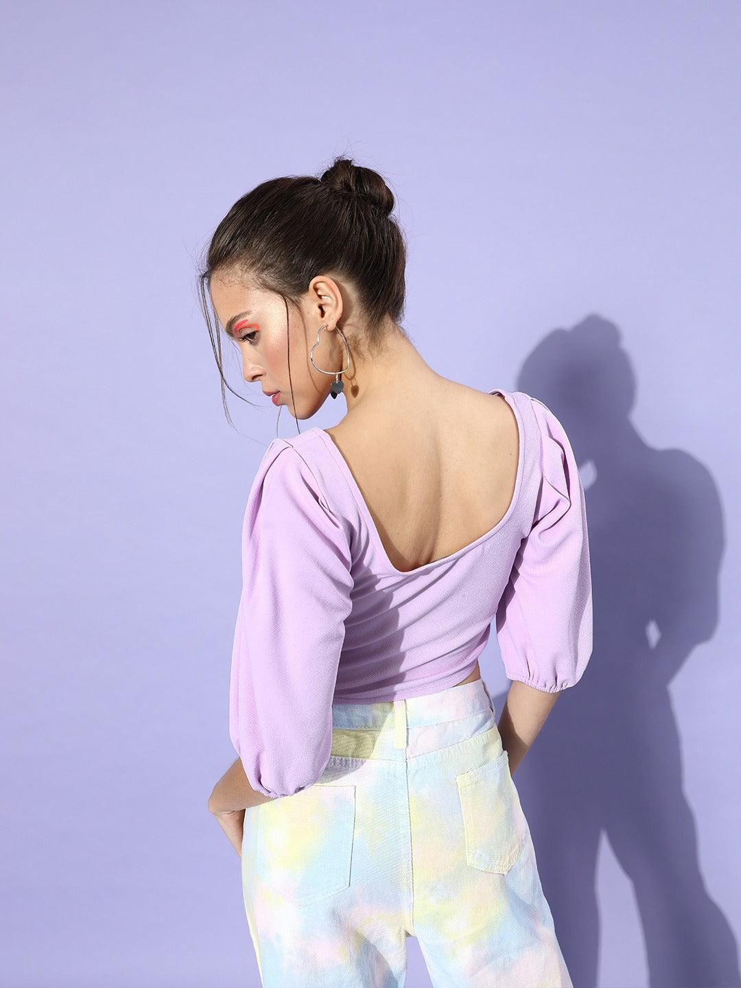 Style Quotient Women Elegant Lavender Solid Corset Top-Tops-StyleQuotient