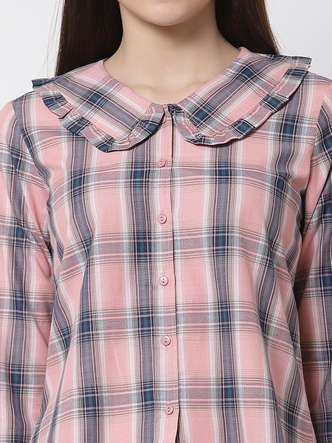 Women Smart Tartan Checked Semiformal Shirt-Shirts-StyleQuotient