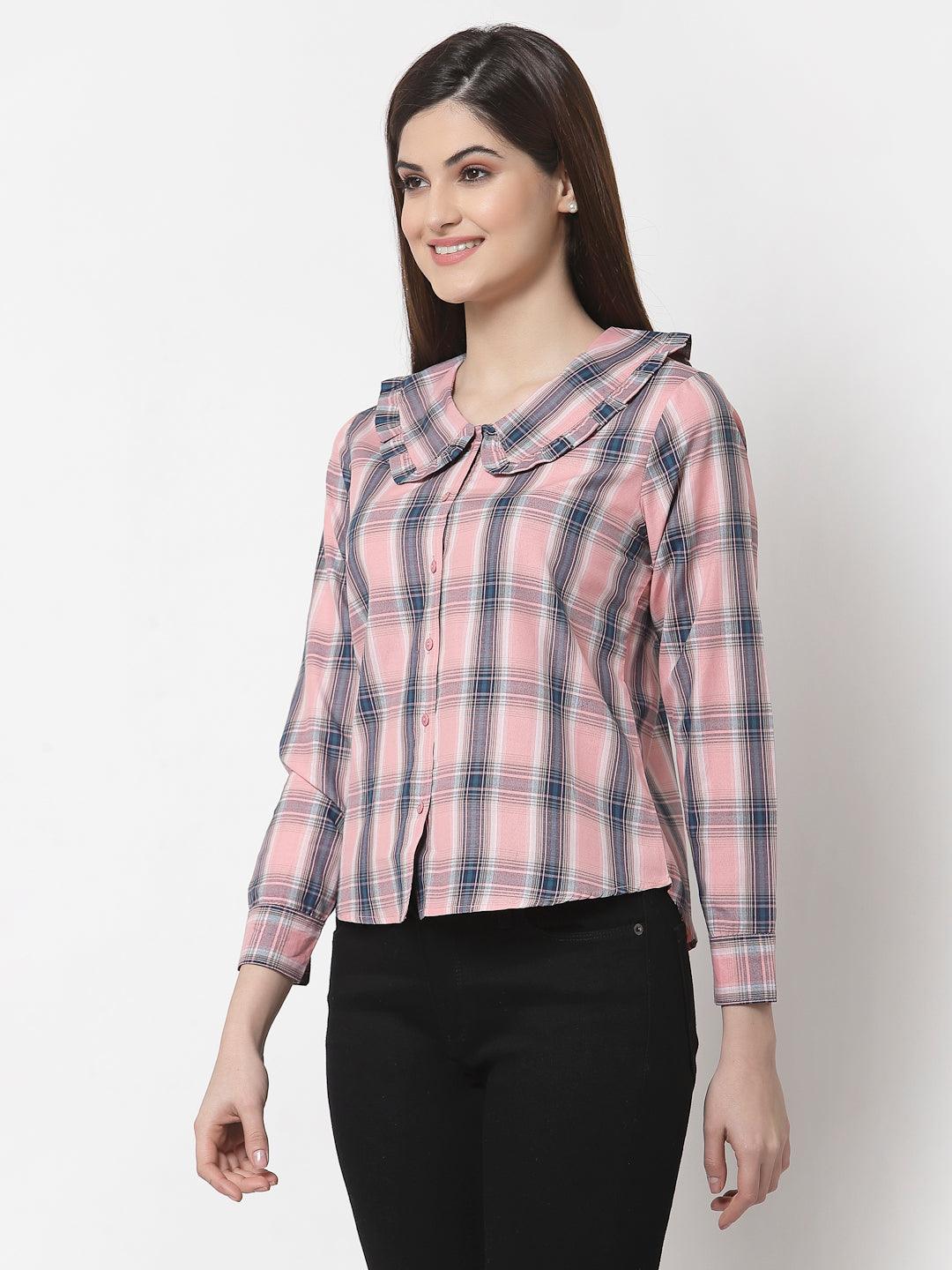 Women Smart Tartan Checked Semiformal Shirt-Shirts-StyleQuotient