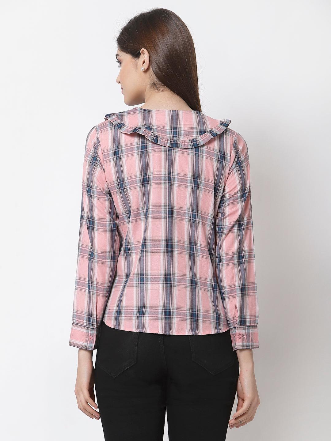 Women Smart Tartan Checked Semiformal Shirt-Shirts-StyleQuotient