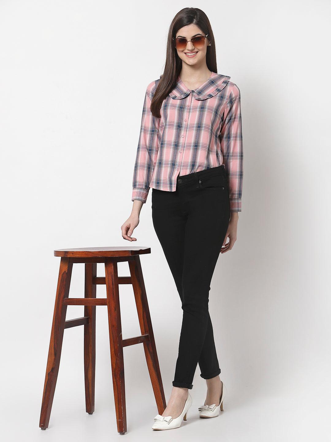 Women Smart Tartan Checked Semiformal Shirt-Shirts-StyleQuotient
