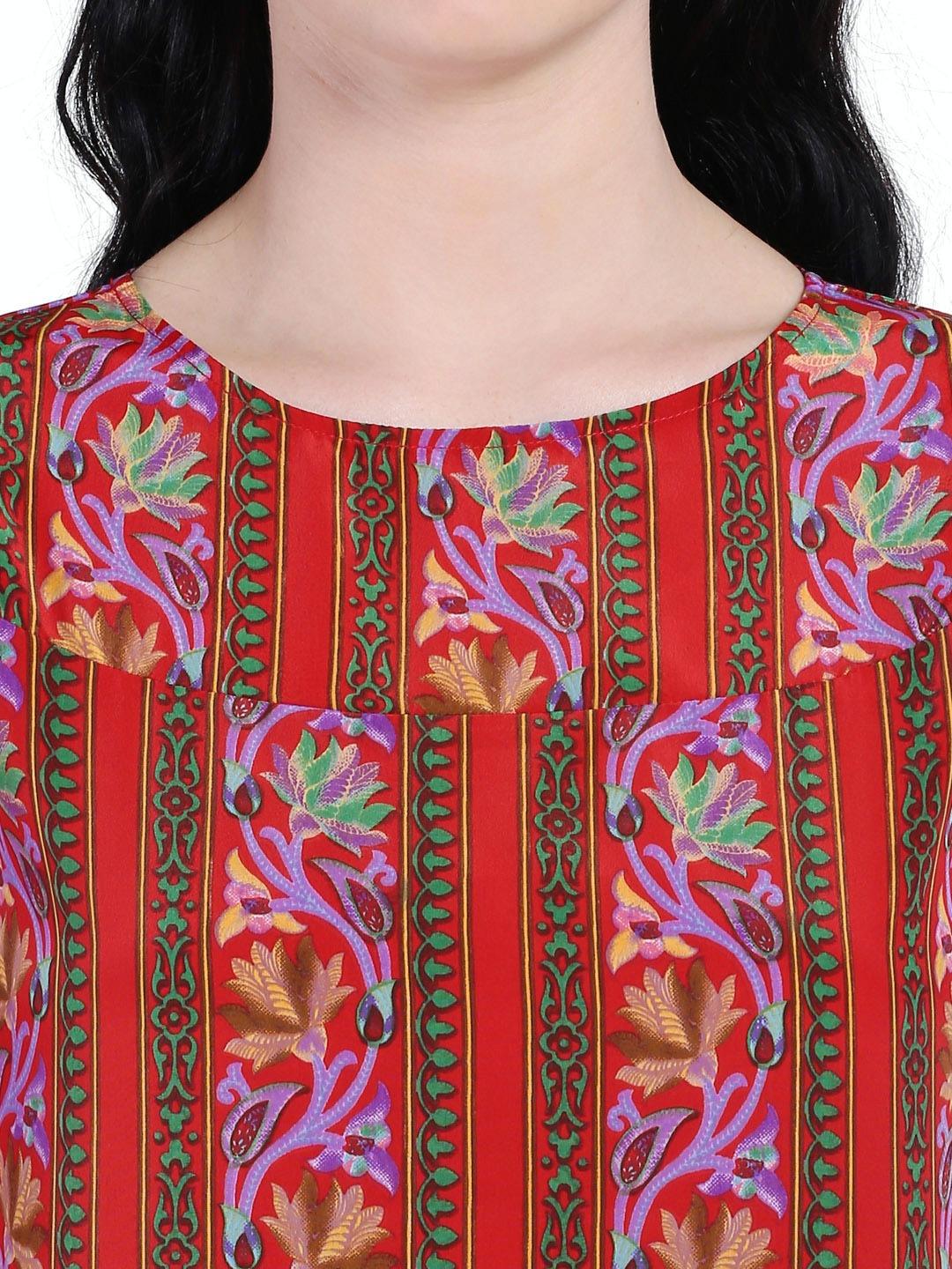 Style Quotient Women Red RoundNeck Floral Fashion Tops-Tops-StyleQuotient