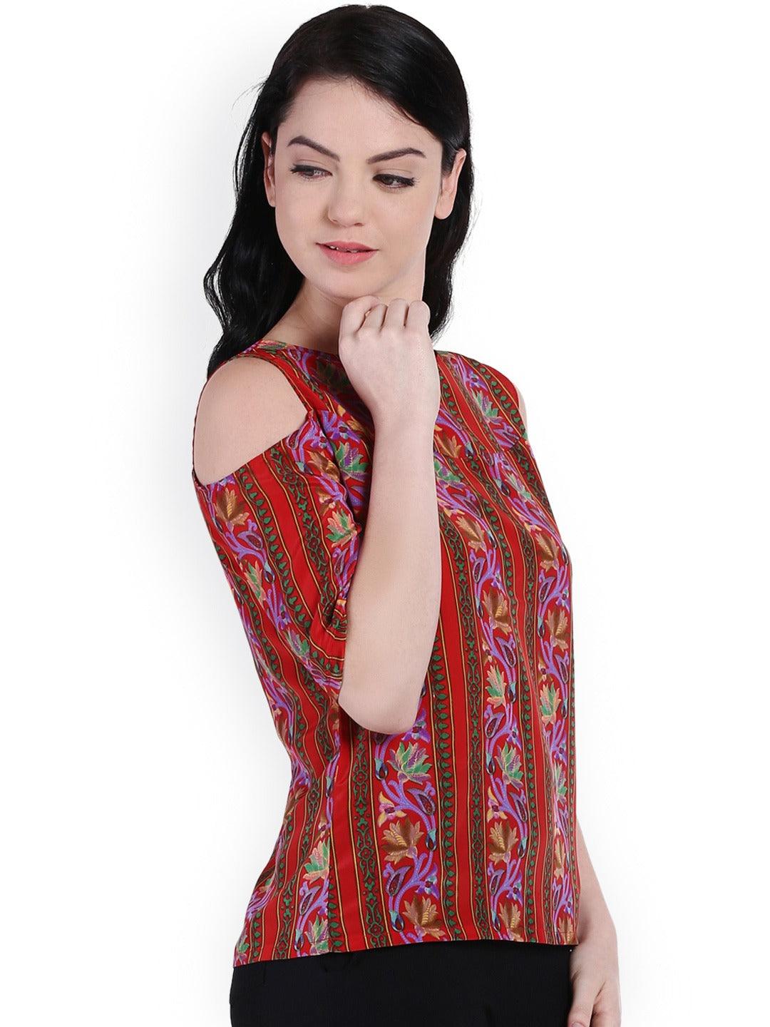 Style Quotient Women Red RoundNeck Floral Fashion Tops-Tops-StyleQuotient
