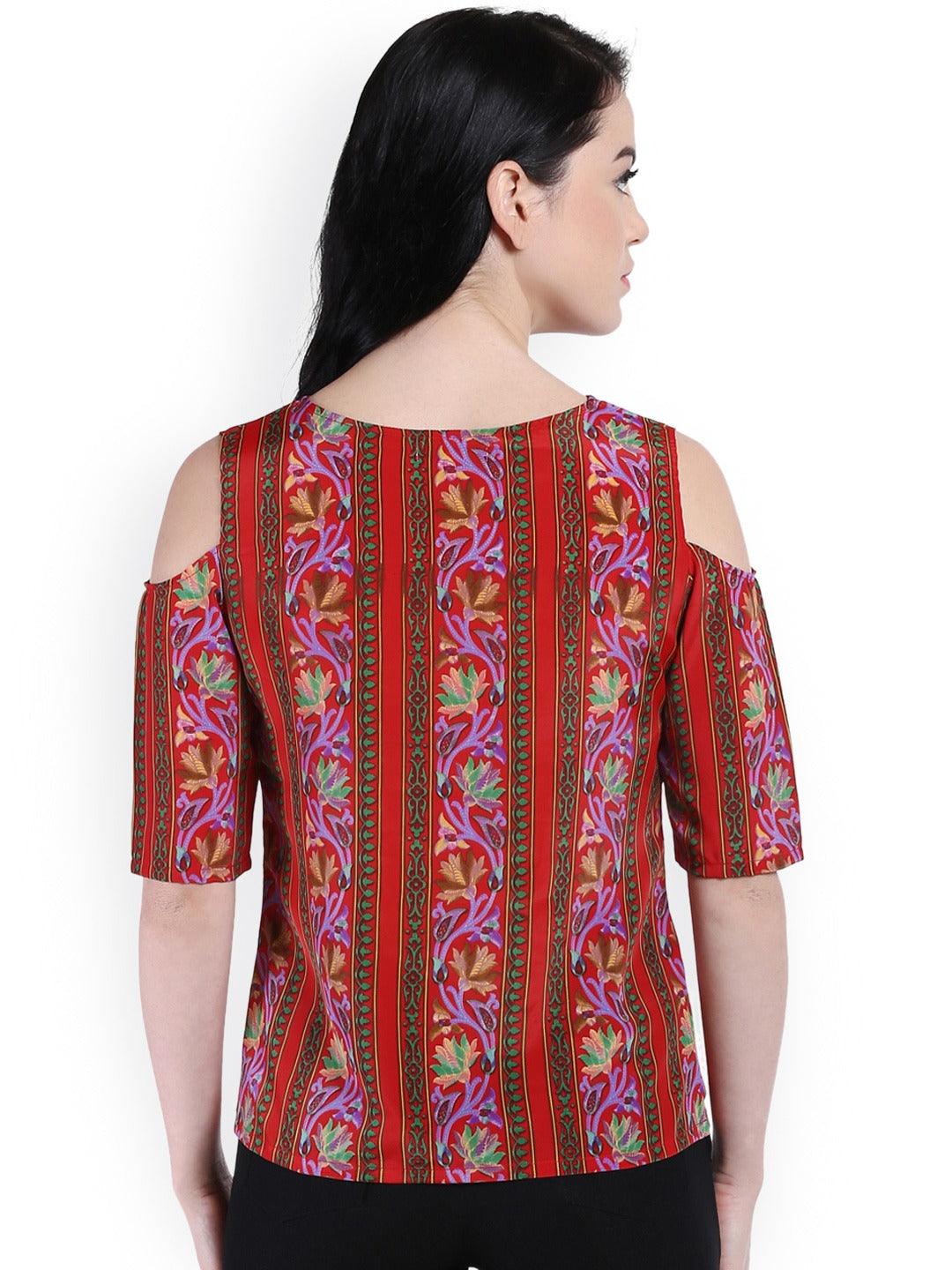 Style Quotient Women Red RoundNeck Floral Fashion Tops-Tops-StyleQuotient