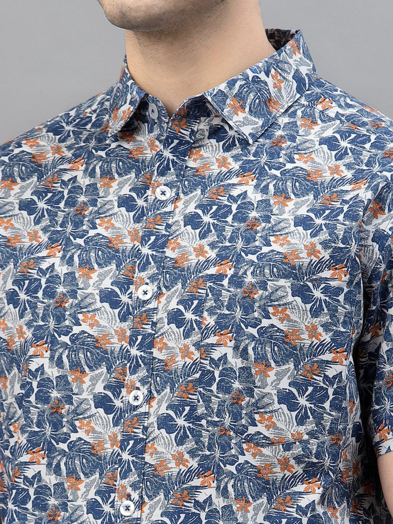 Style Quotient Men Navy Blue Comfort Floral Printed Casual Shirt-Mens Shirt-StyleQuotient