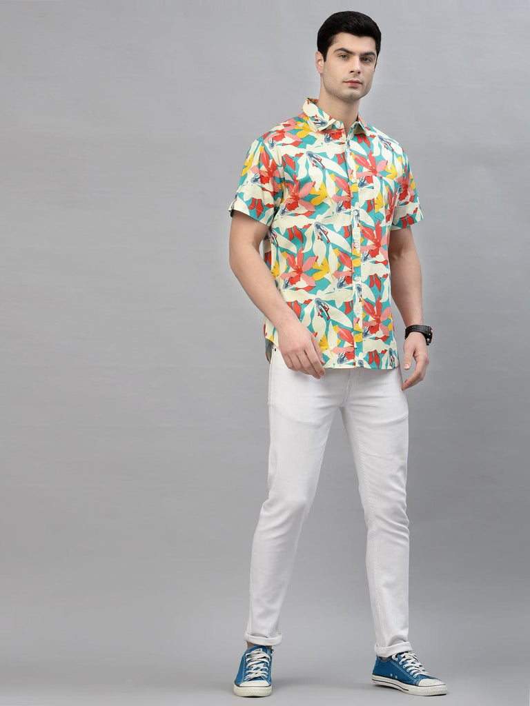 Style Quotient Men Teal Comfort Floral Printed Casual Shirt-Mens Shirt-StyleQuotient
