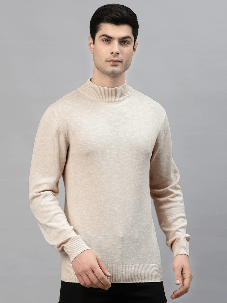 Style Quotient Men Solid Beige Knitted Regular Sweatshirt-Men's Sweatshirts-StyleQuotient