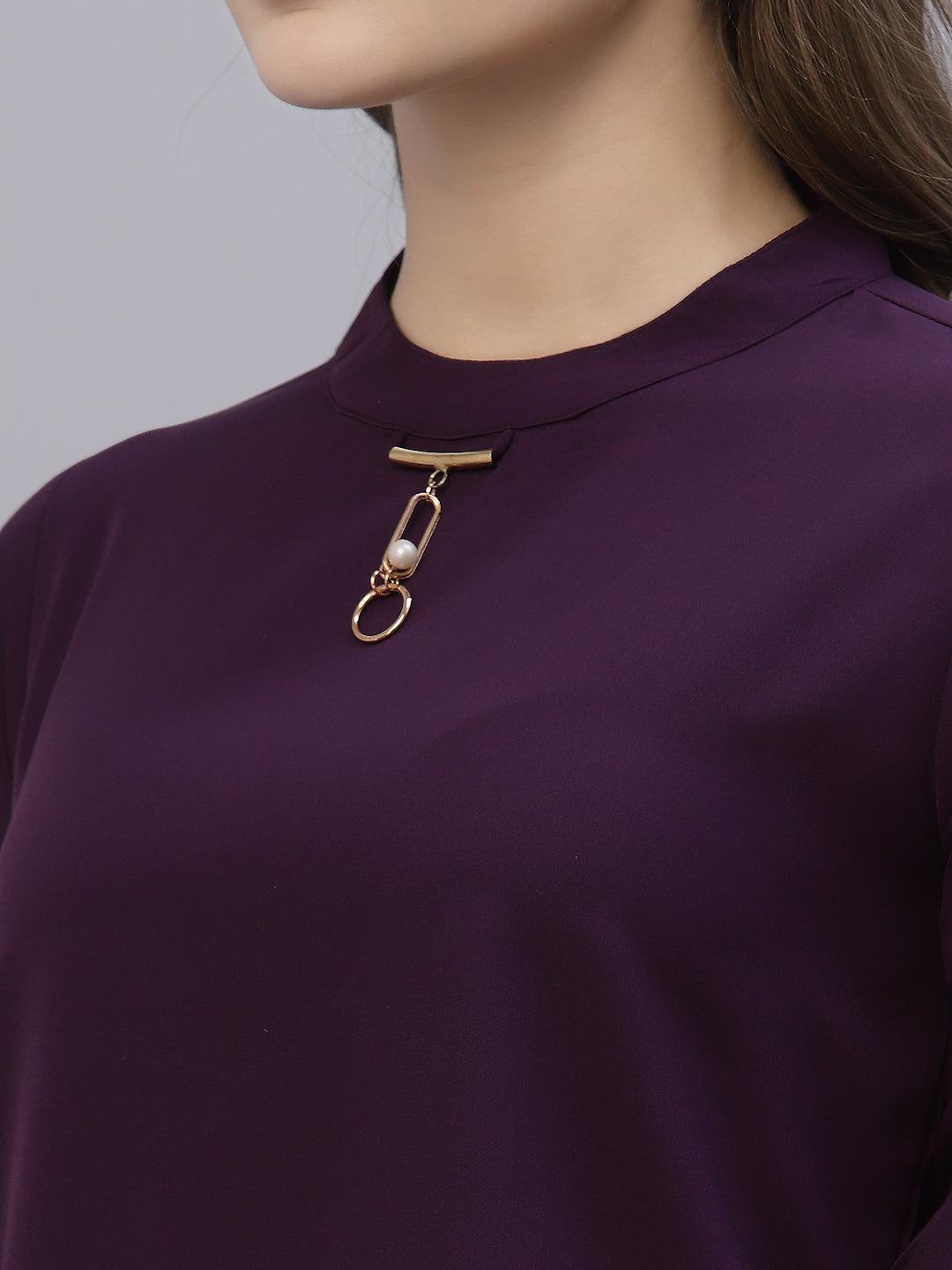 Style Quotient Women Purple Crepe Top-Tops-StyleQuotient