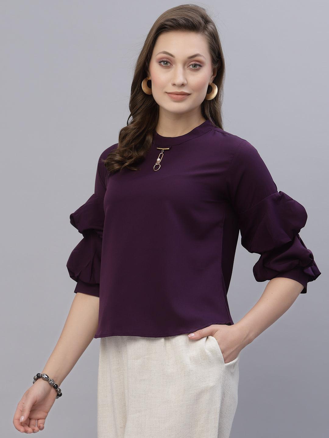 Style Quotient Women Purple Crepe Top-Tops-StyleQuotient