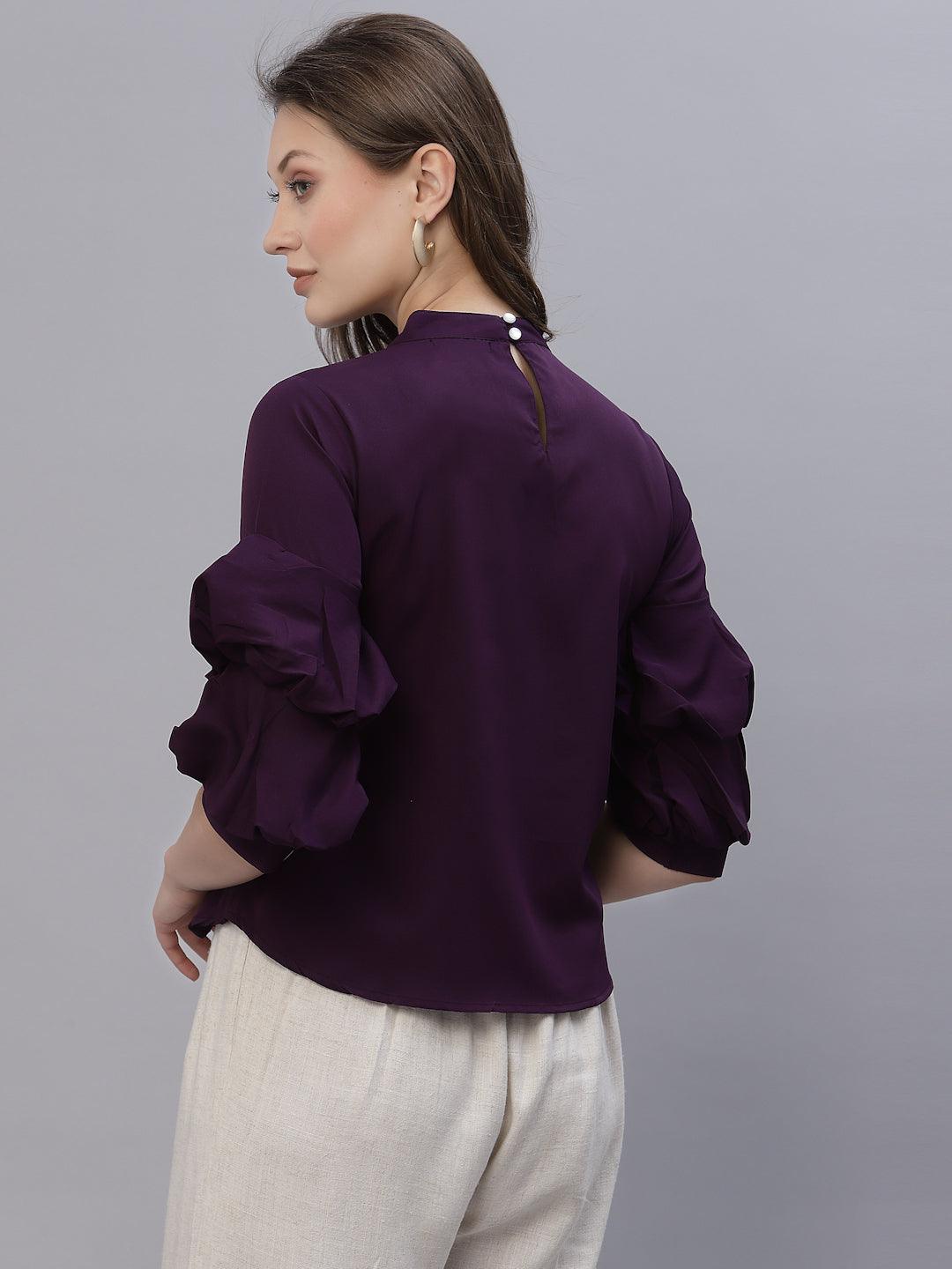Style Quotient Women Purple Crepe Top-Tops-StyleQuotient