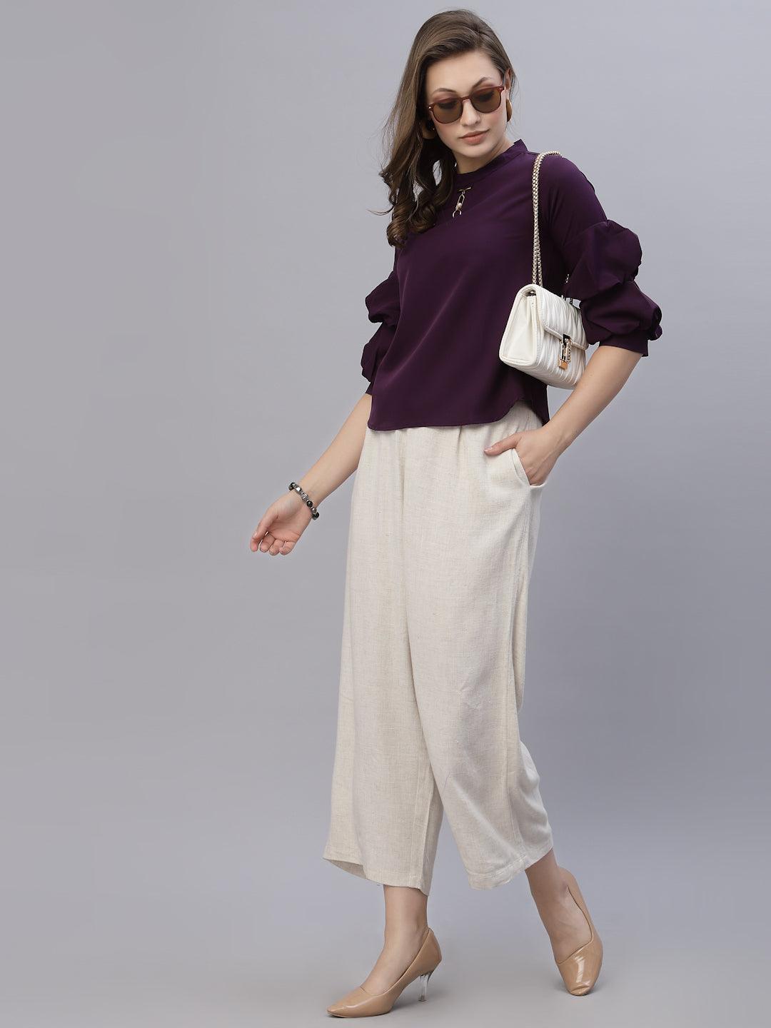 Style Quotient Women Purple Crepe Top-Tops-StyleQuotient