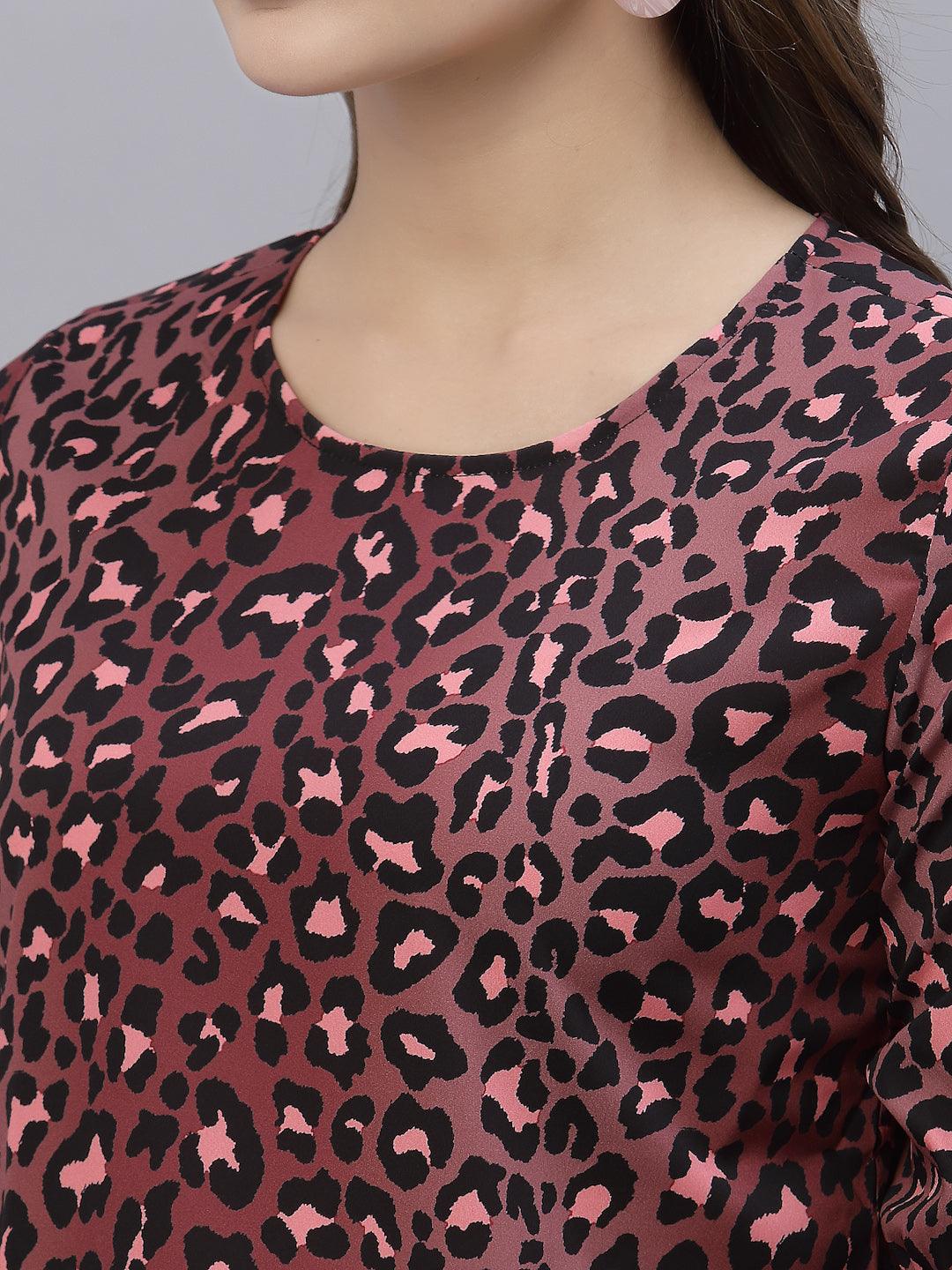 Style Quotient Women Brown and Black Animal Printed Polyester Smart Casual Top-Tops-StyleQuotient