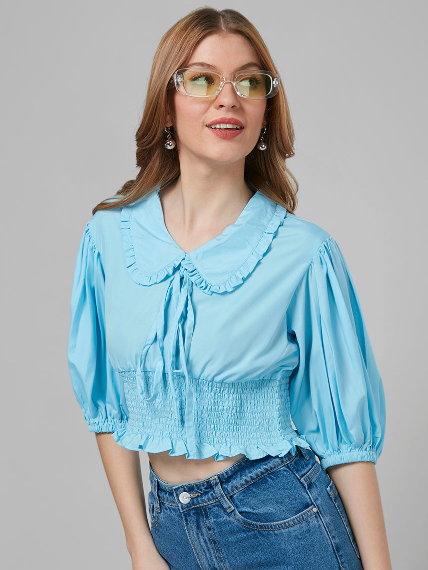 Style Quotient Women Blue Solid Tops-Tops-StyleQuotient