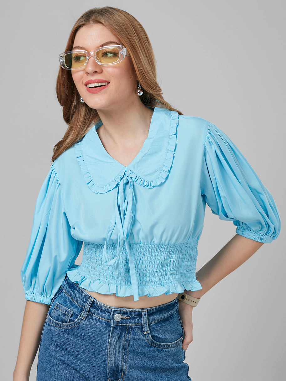 Style Quotient Women Blue Solid Tops-Tops-StyleQuotient
