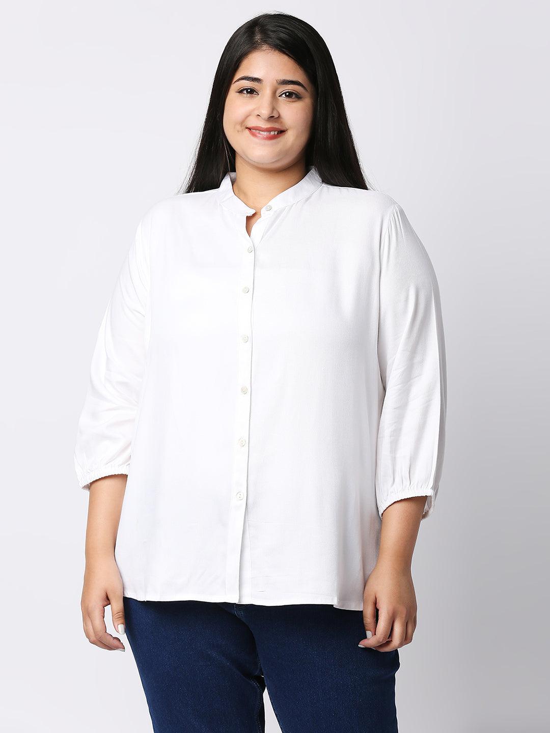 Style Quotient Plus Women Solid White Viscose Rayon Formal Shirt-Shirts-StyleQuotient