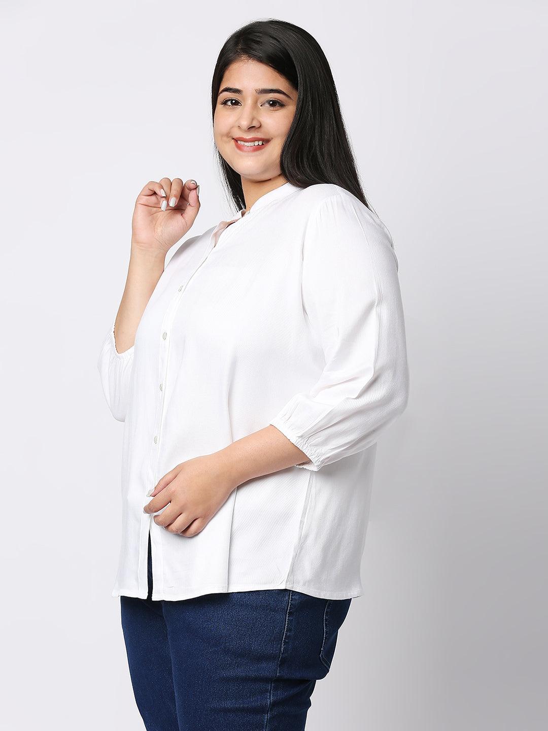 Style Quotient Plus Women Solid White Viscose Rayon Formal Shirt-Shirts-StyleQuotient