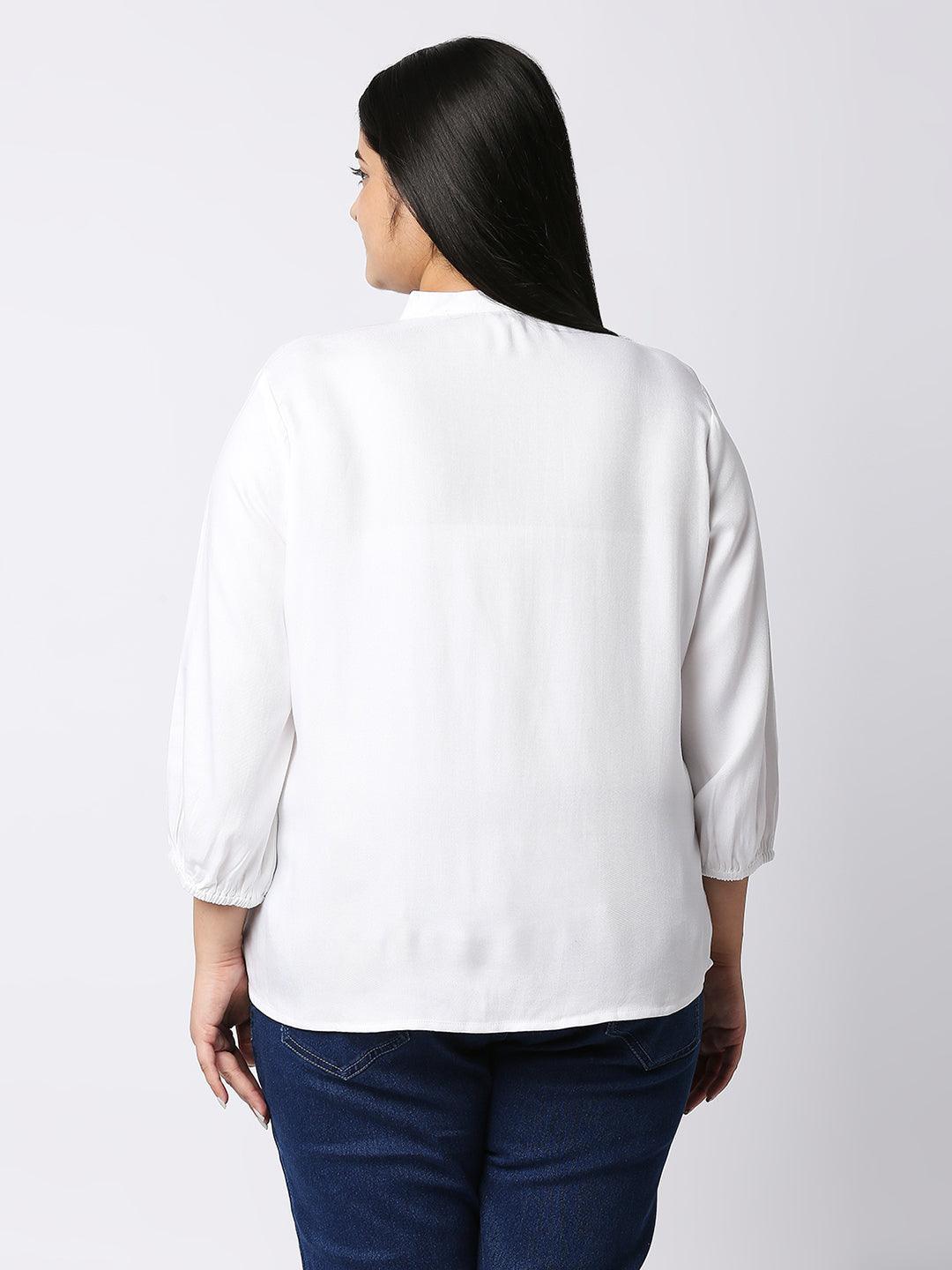 Style Quotient Plus Women Solid White Viscose Rayon Formal Shirt-Shirts-StyleQuotient
