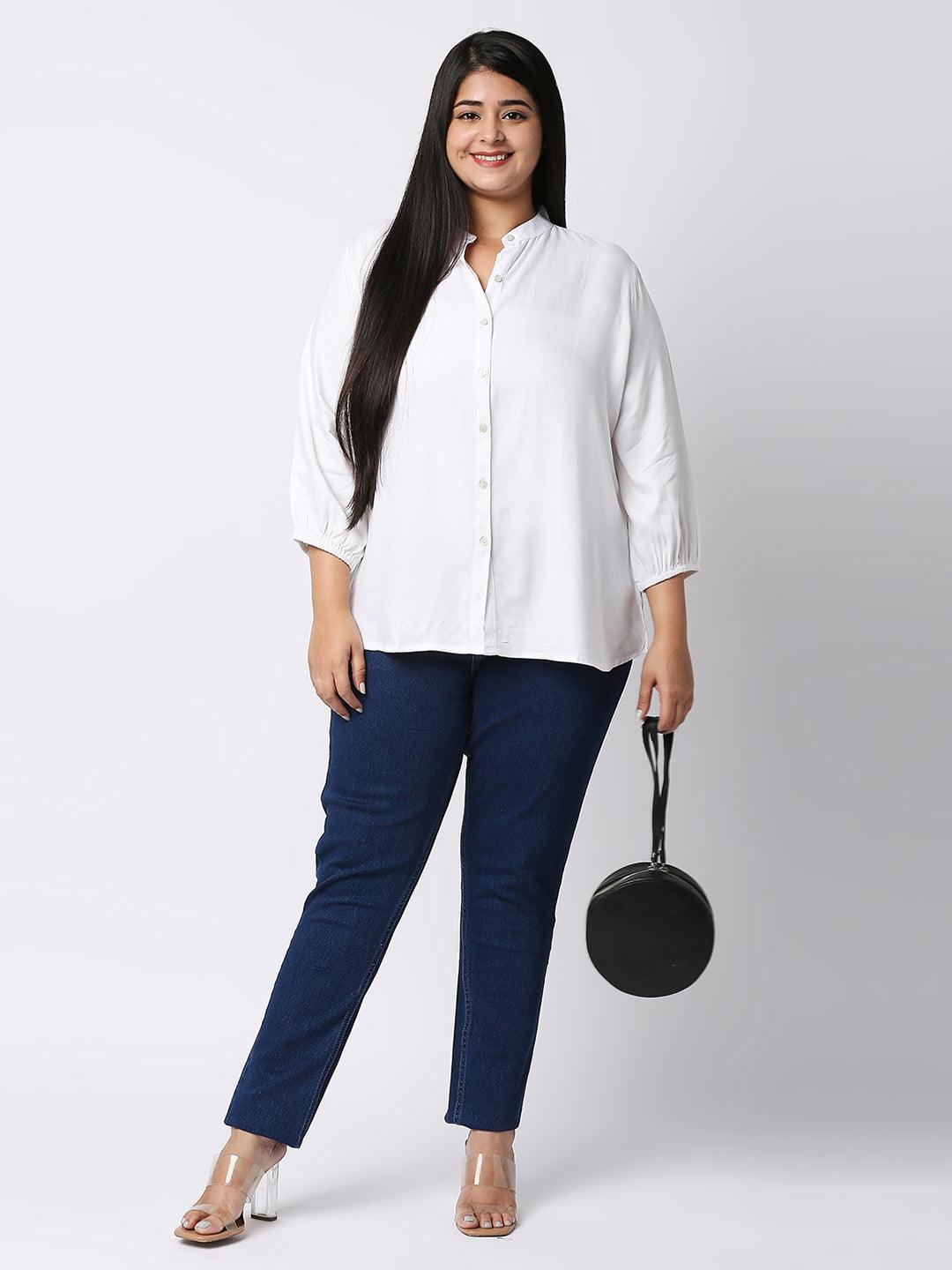 Style Quotient Plus Women Solid White Viscose Rayon Formal Shirt-Shirts-StyleQuotient