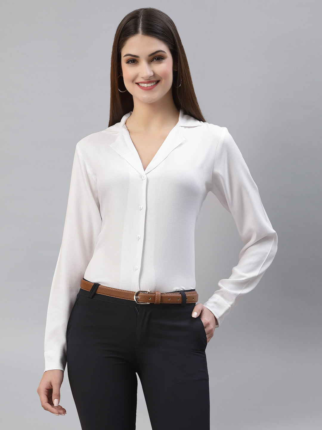 Style Quotient Women Solid White Viscose Rayon Regular Formal Shirt-Shirts-StyleQuotient