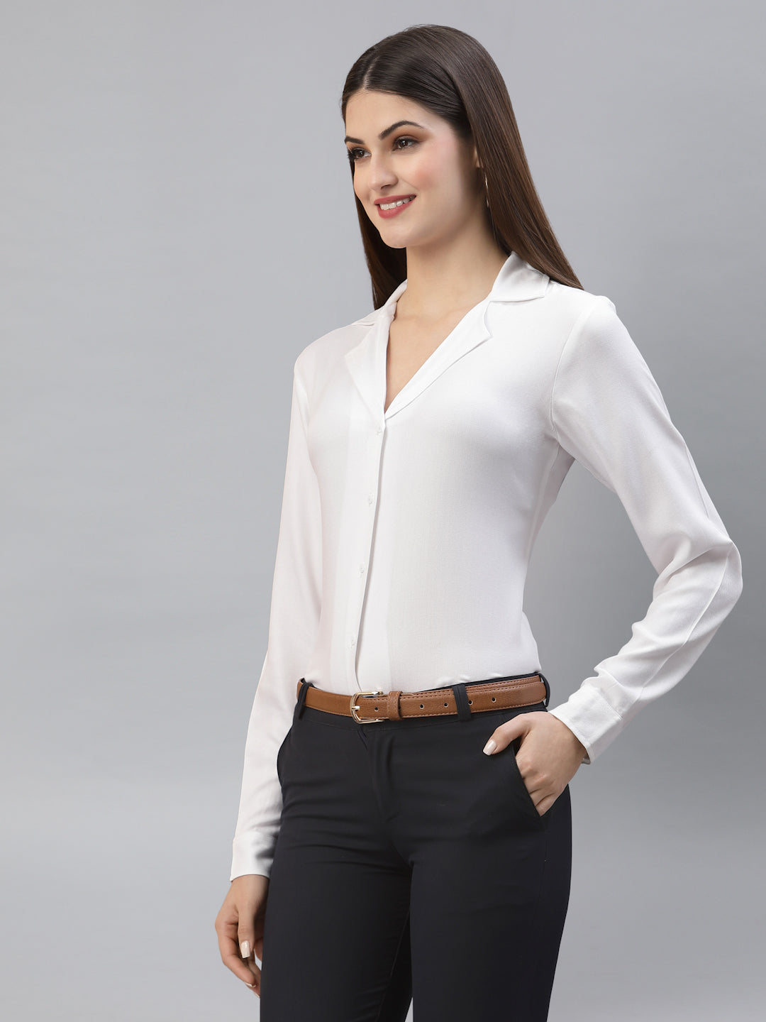 Style Quotient Women Solid White Viscose Rayon Regular Formal Shirt-Shirts-StyleQuotient
