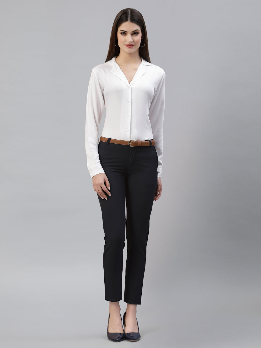 Style Quotient Women Solid White Viscose Rayon Regular Formal Shirt-Shirts-StyleQuotient