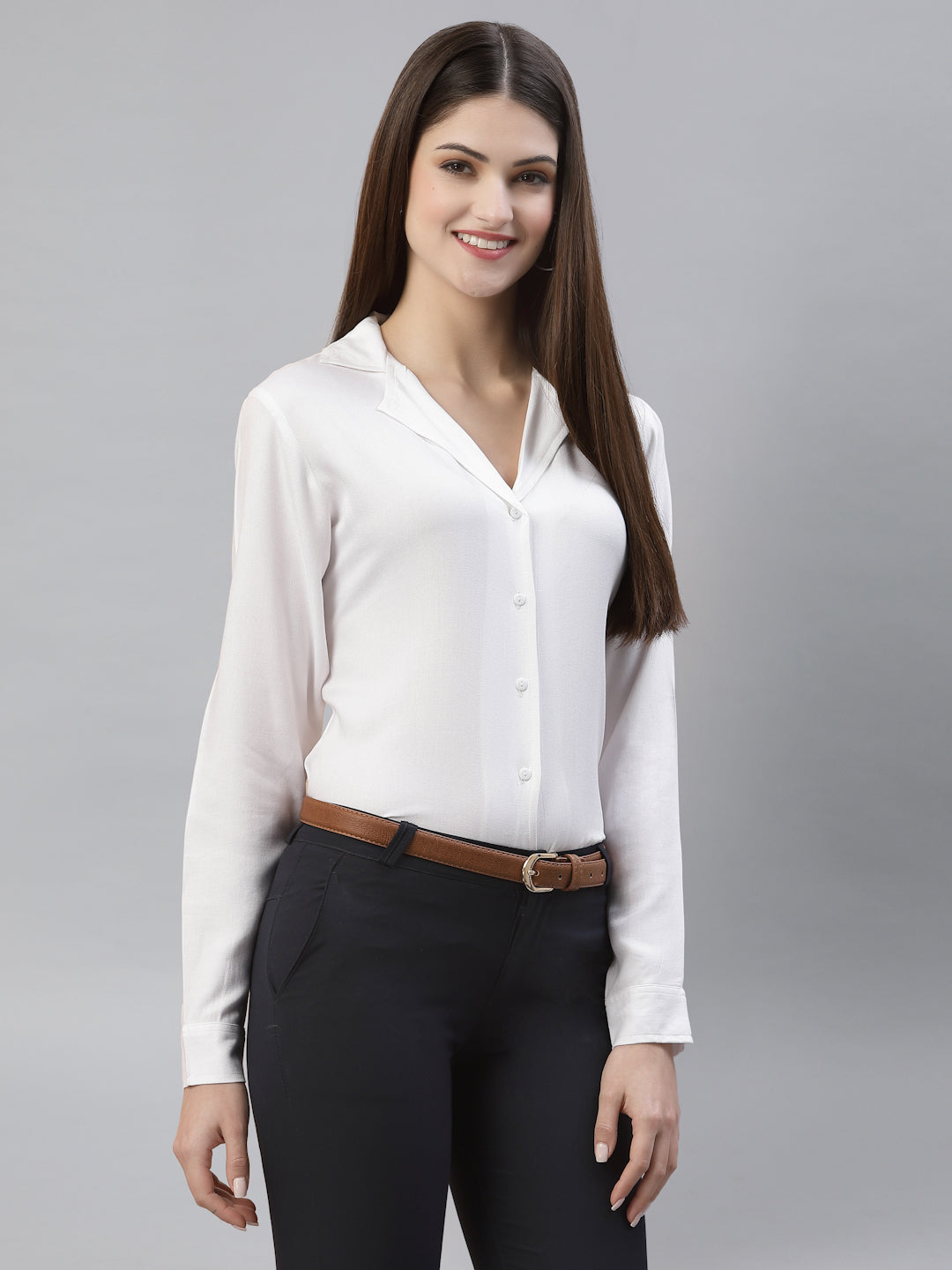 Style Quotient Women Solid White Viscose Rayon Regular Formal Shirt-Shirts-StyleQuotient