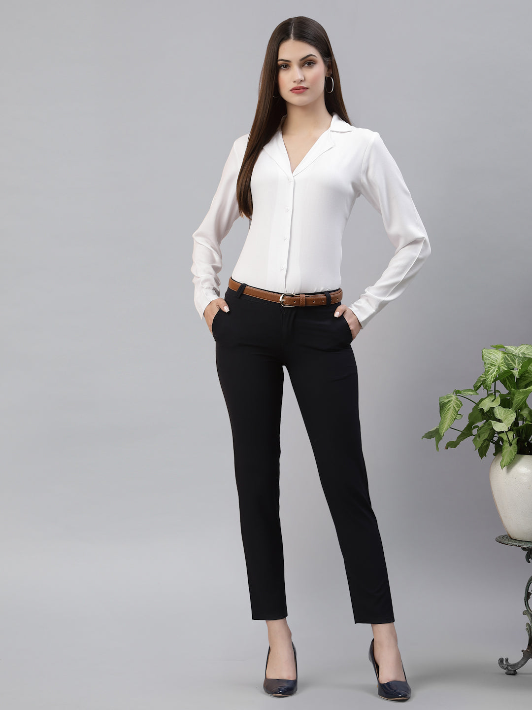 Style Quotient Women Solid White Viscose Rayon Regular Formal Shirt-Shirts-StyleQuotient