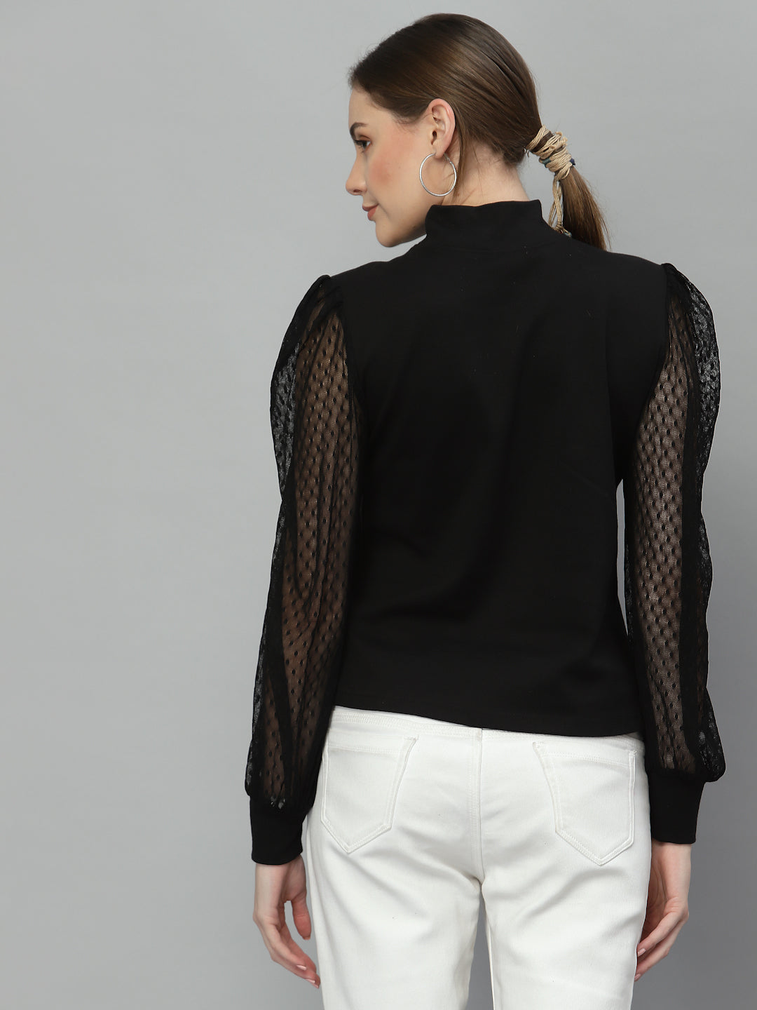Style Quotient Women Black Self Deign Pure Cotton Top-Tops-StyleQuotient
