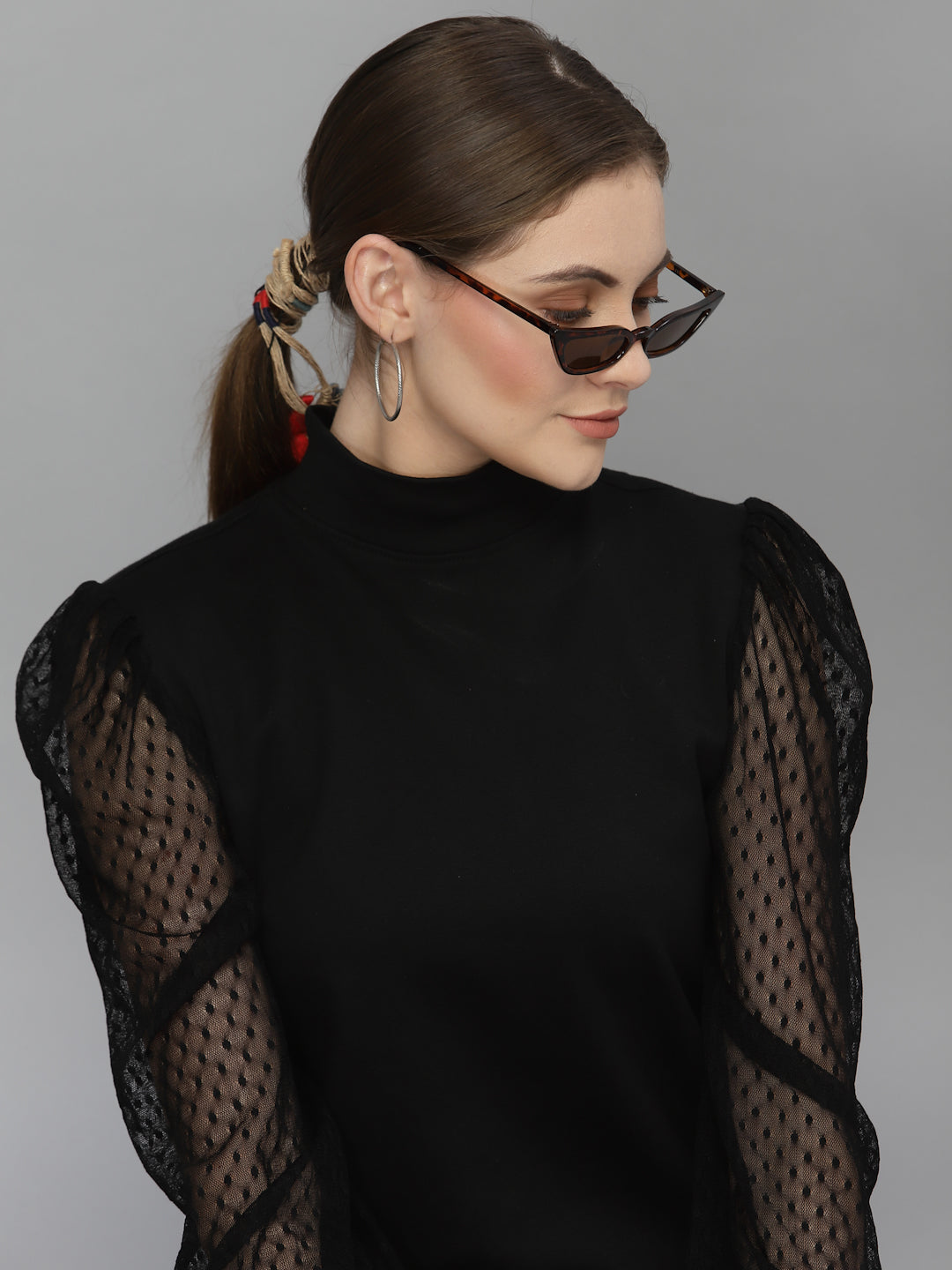 Style Quotient Women Black Self Deign Pure Cotton Top-Tops-StyleQuotient