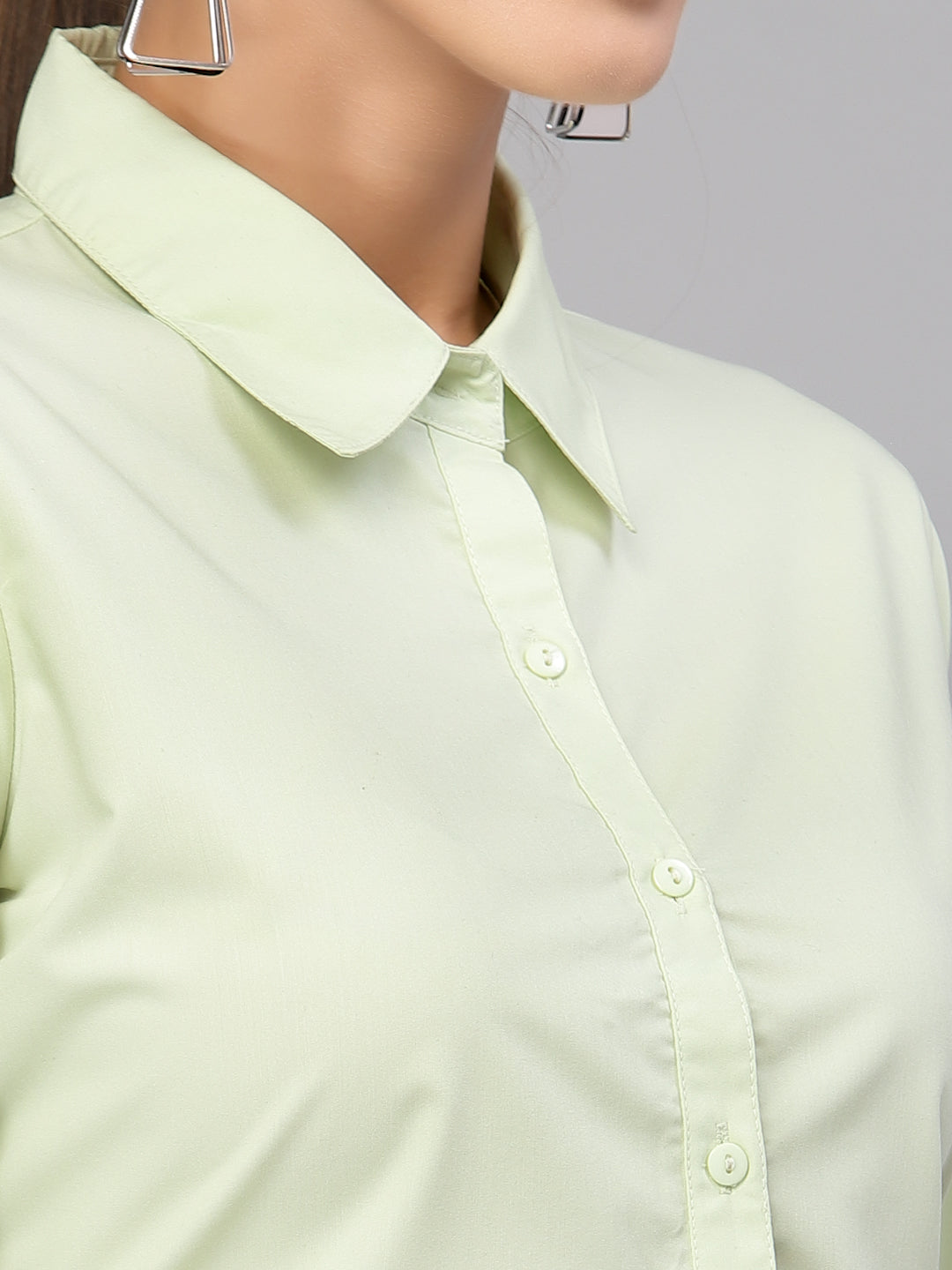 Style Quotient Women Solid Light Green Cotton Regular Formal Shirt-Shirts-StyleQuotient