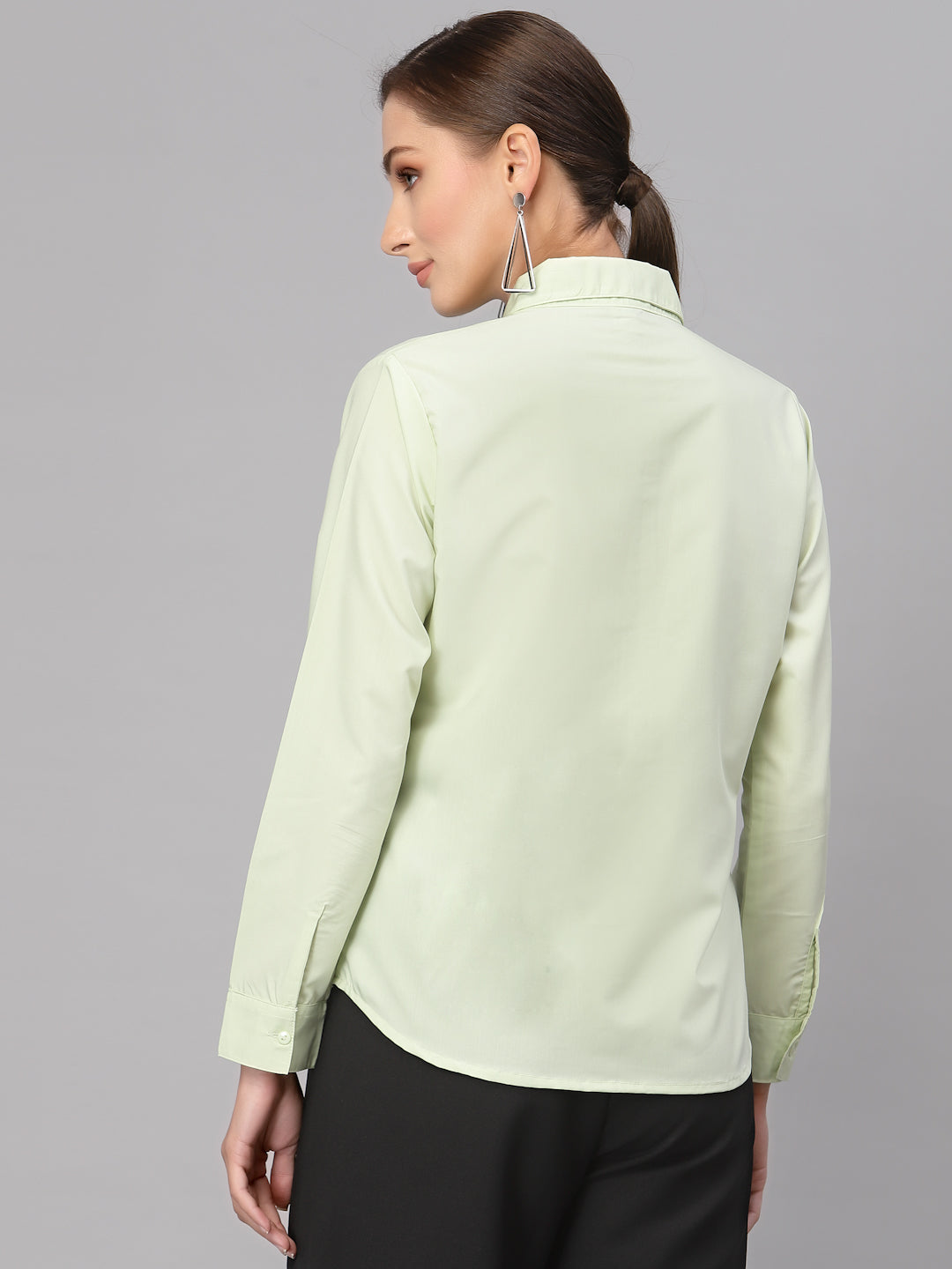 Style Quotient Women Solid Light Green Cotton Regular Formal Shirt-Shirts-StyleQuotient