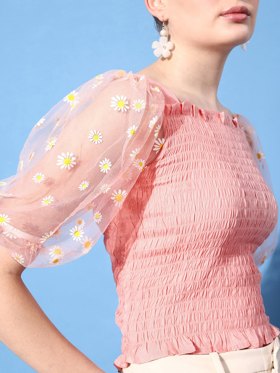 Style Quotient Women Self Design Smocked Top-Tops-StyleQuotient