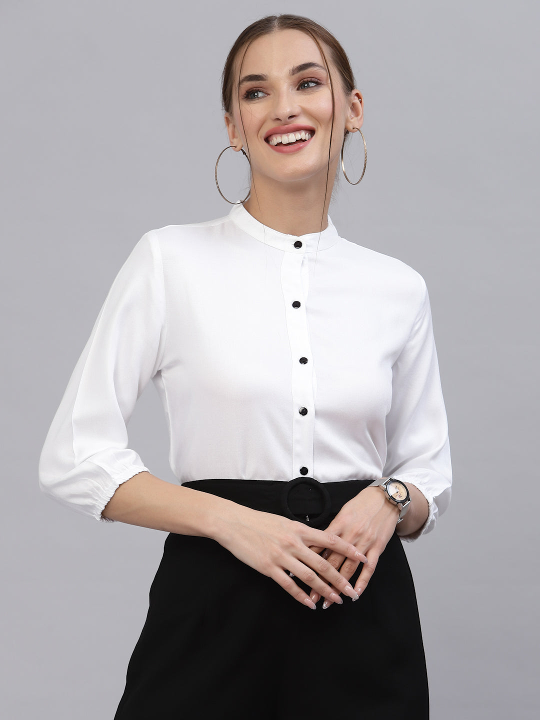 Style Quotient Women Solid White Viscose Rayon formal shirt-Shirts-StyleQuotient