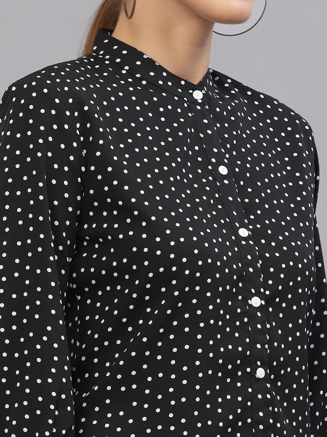 Style Quotient Women Black And White Polka Dot printed Polyester Formal Top-Shirts-StyleQuotient