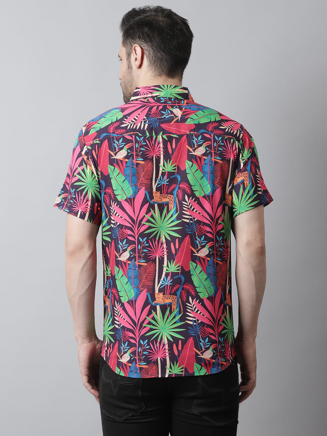 Style Quotient Men Red and Multi Tropical Print Polyester Relaxed Smart Casual Shirt-Shirts-StyleQuotient