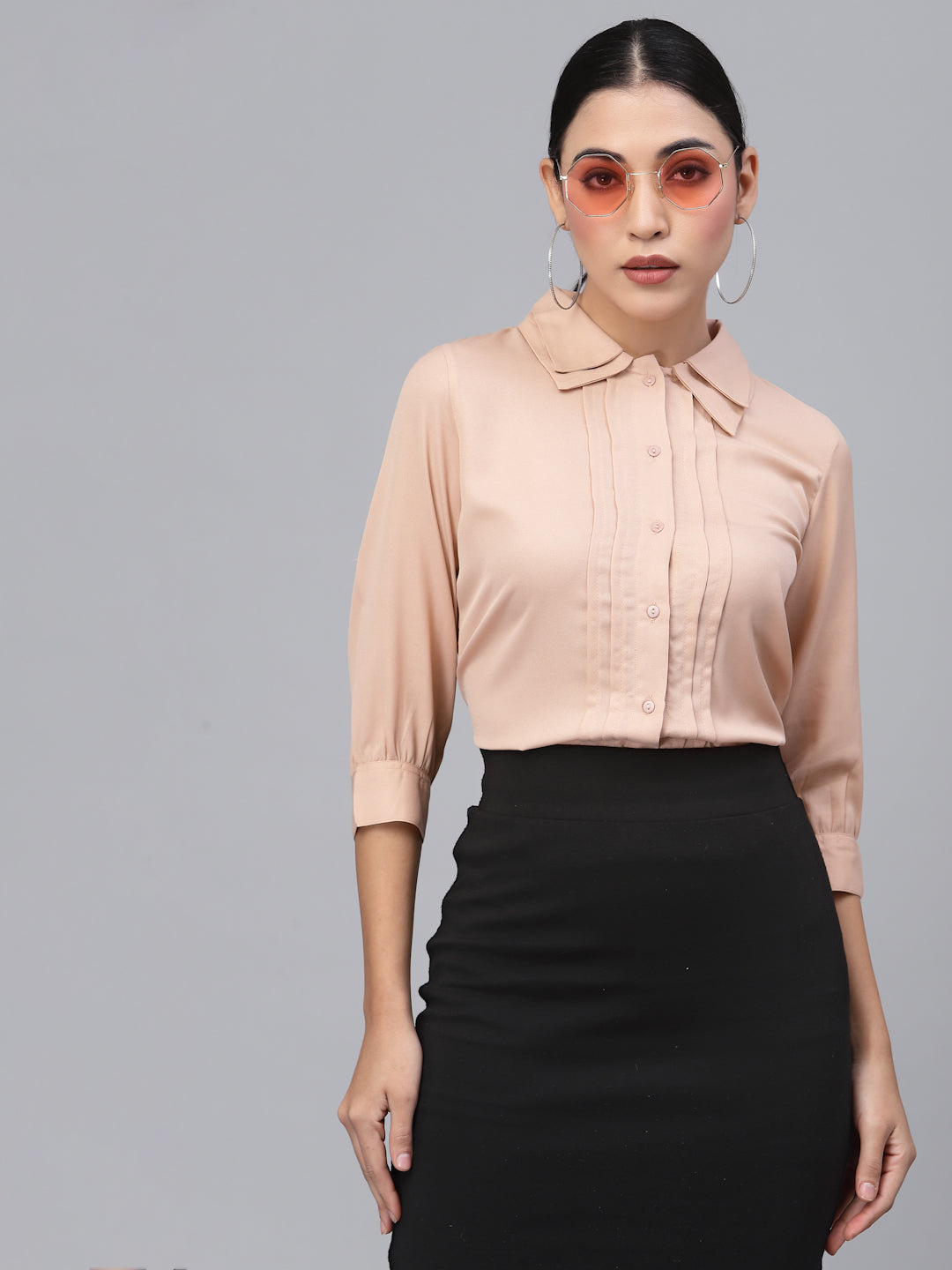 Style Quotient Women Nude-Coloured Smart Formal Shirt-Shirts-StyleQuotient