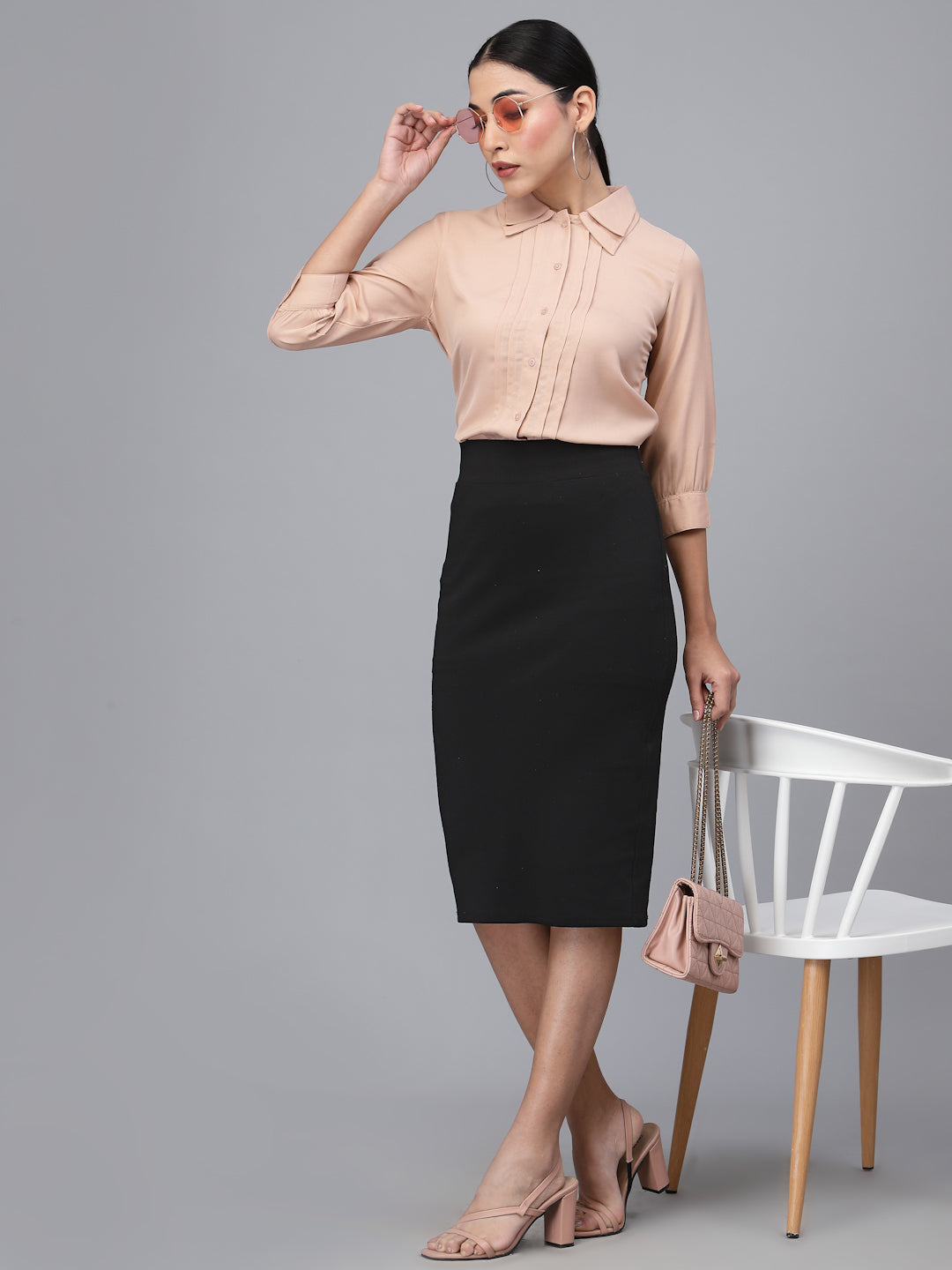 Style Quotient Women Nude-Coloured Smart Formal Shirt-Shirts-StyleQuotient