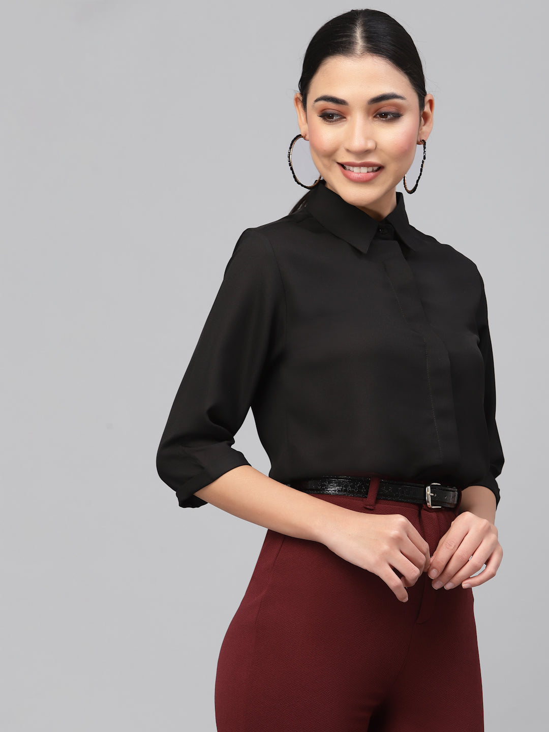 Style Quotient Women Solid Black Polymoss Regular Formal Shirt-StyleQuotient