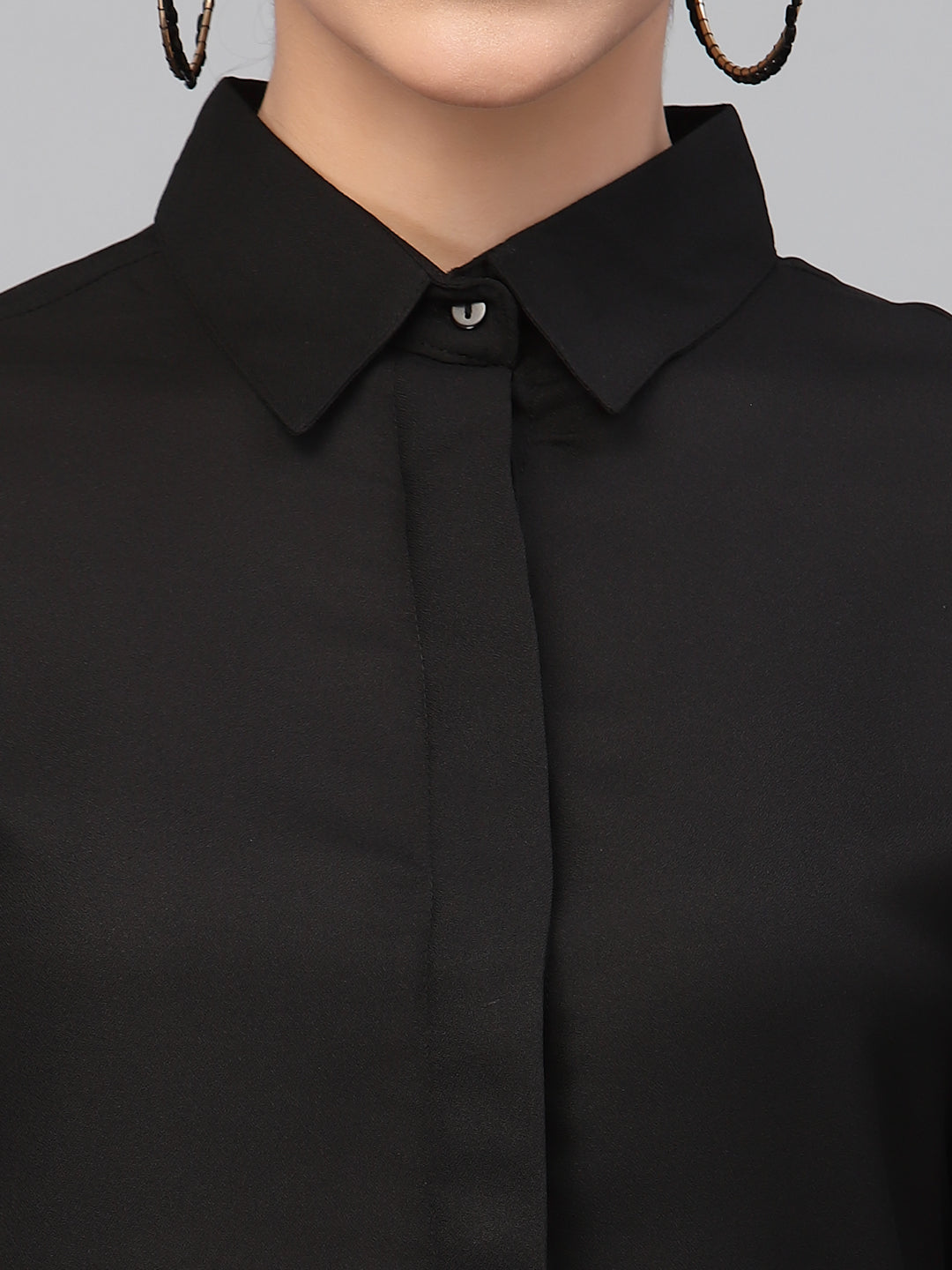 Style Quotient Women Solid Black Polymoss Regular Formal Shirt-StyleQuotient