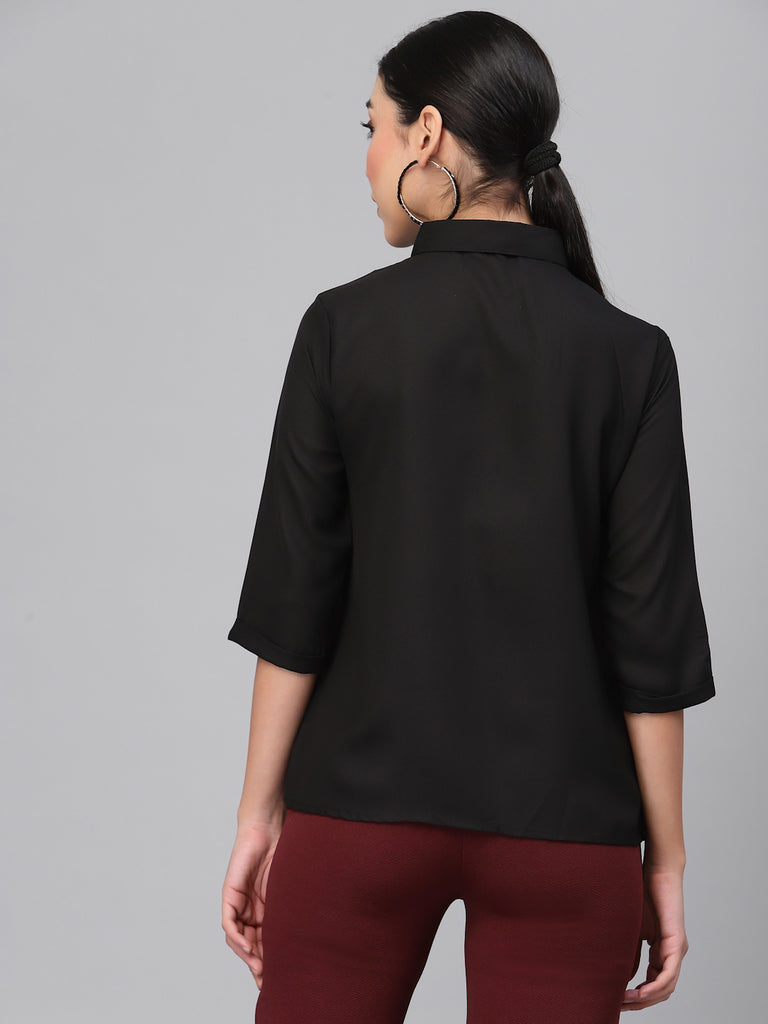 Style Quotient Women Solid Black Polymoss Regular Formal Shirt-StyleQuotient