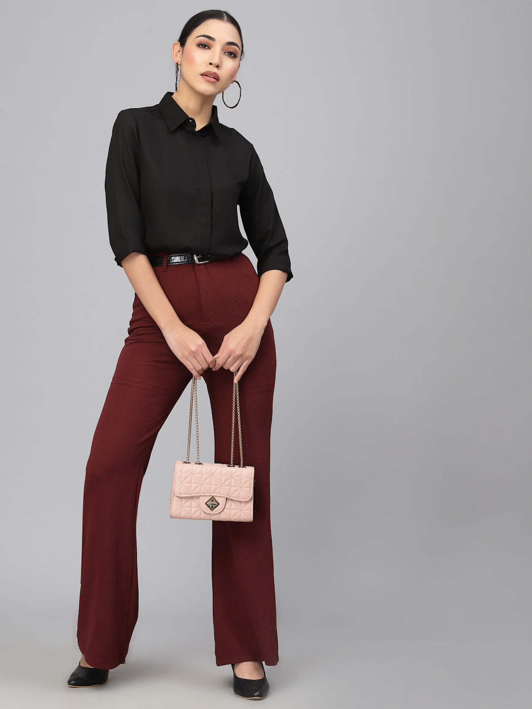 Style Quotient Women Solid Black Polymoss Regular Formal Shirt-StyleQuotient