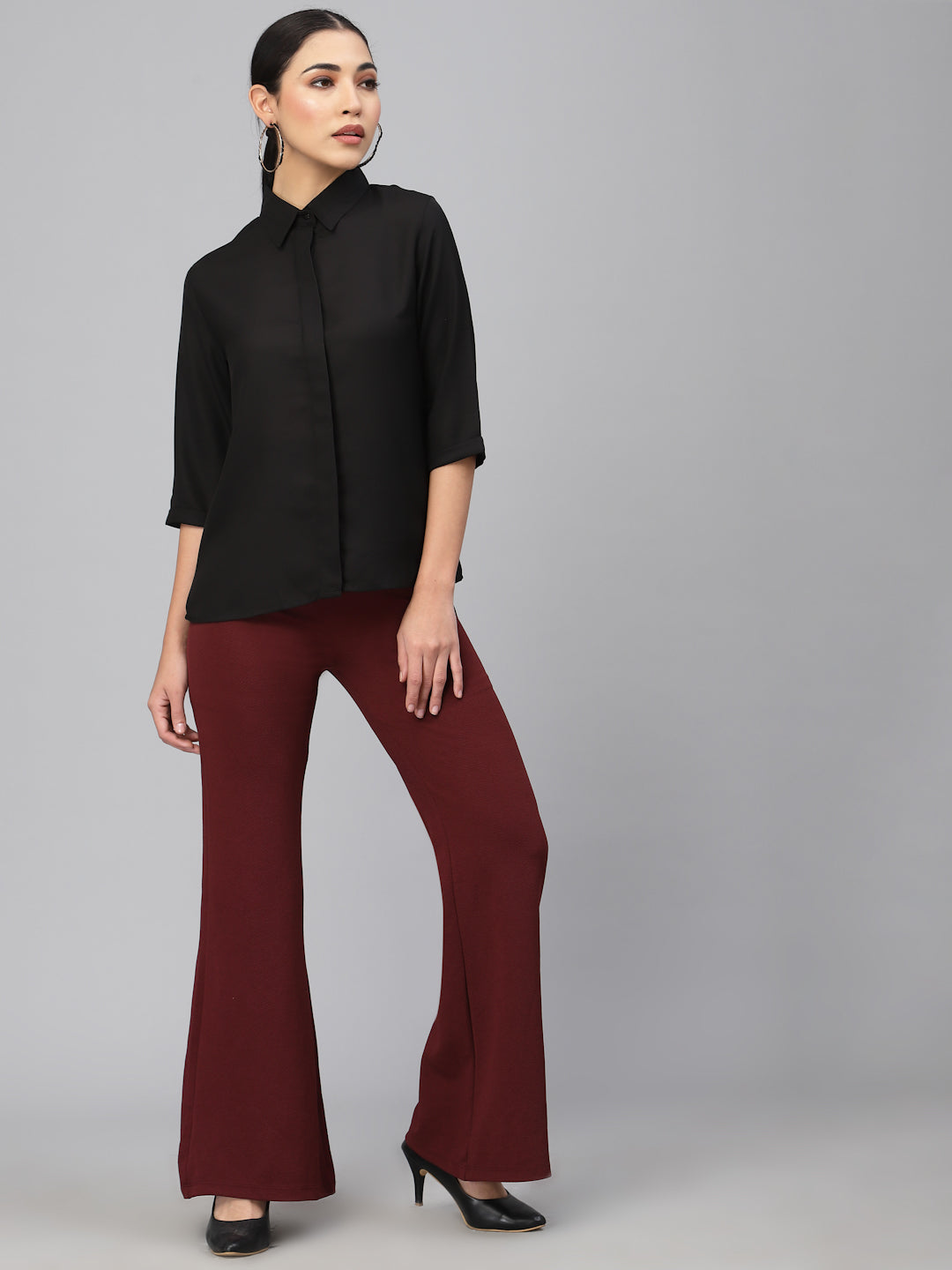 Style Quotient Women Solid Black Polymoss Regular Formal Shirt-StyleQuotient