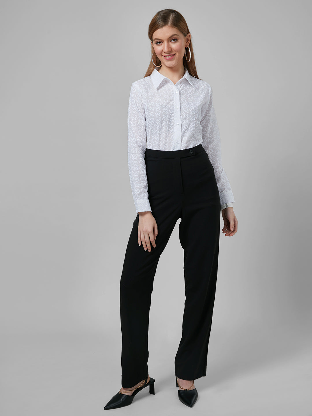 Style Quotient Women White Schiffli Cotton Regular Formal Shirt-Shirts-StyleQuotient